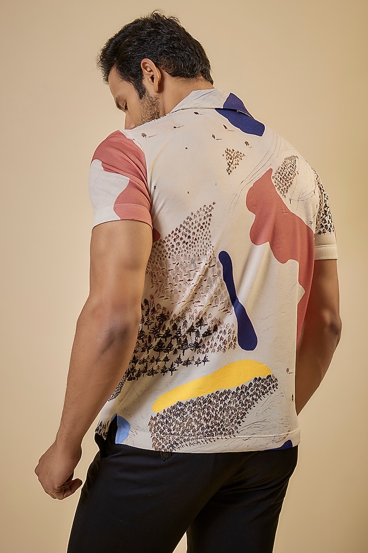 Multi-Colored Knitted Polyester Jersey Polo Wedding Shirt by Shivan & Narresh Men at Pernia's Pop Up Shop