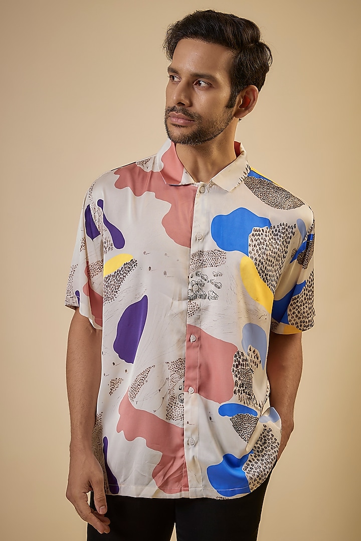 Multi-Colored Satin Lycra Printed Shirt by Shivan & Narresh Men