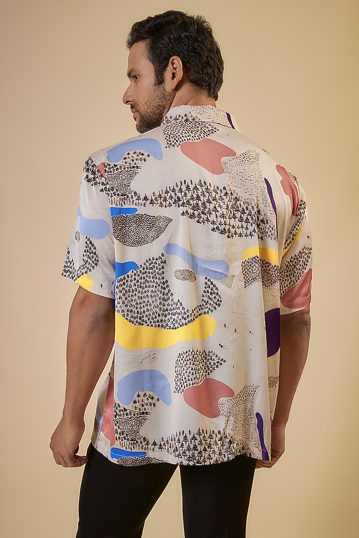 Multi-Colored Satin Lycra Printed Wedding Shirt by Shivan & Narresh Men at Pernia's Pop Up Shop