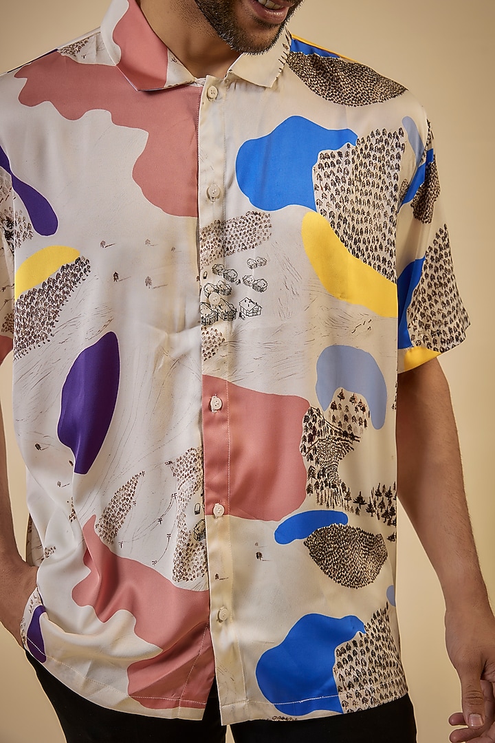 Multi-Colored Satin Lycra Printed Wedding Shirt by Shivan & Narresh Men at Pernia's Pop Up Shop