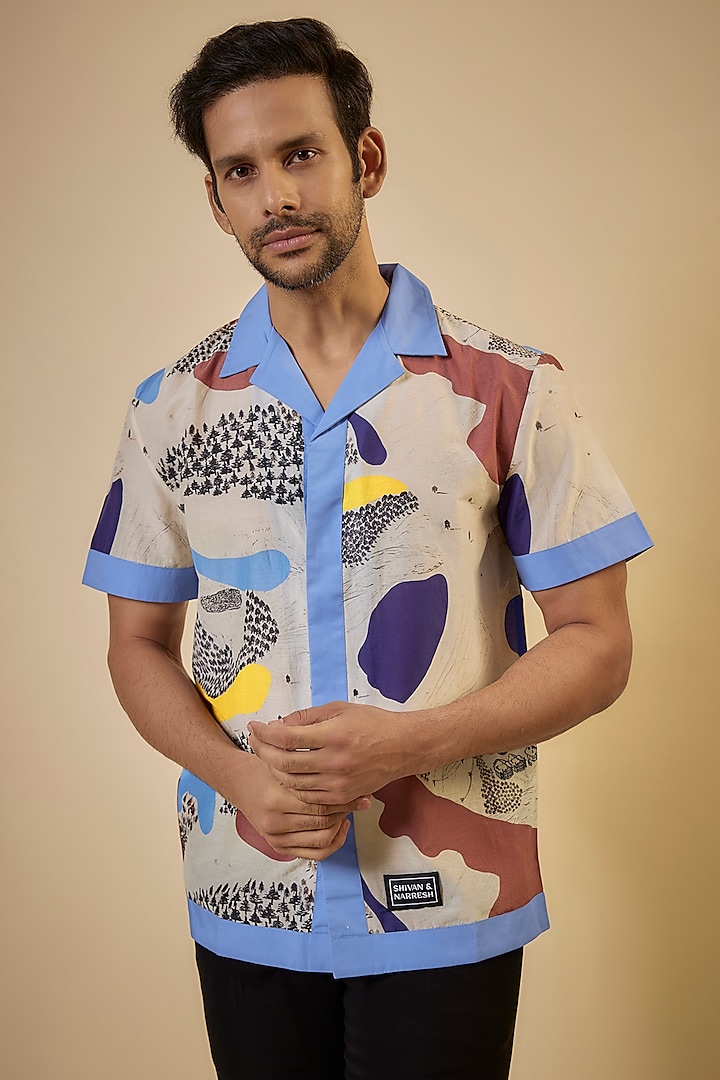 Multi-Colored Cotton Silk Printed Shirt by Shivan & Narresh Men