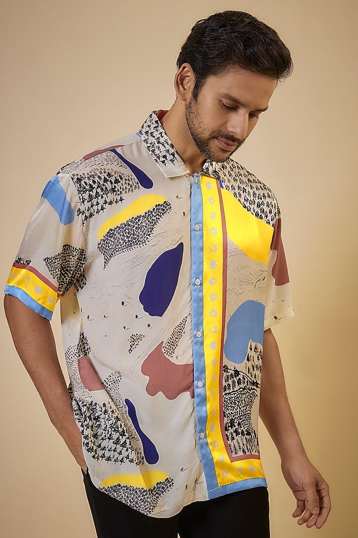 Multi-Colored Silk Satin Printed Shirt by Shivan & Narresh Men