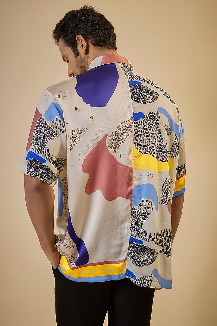 Multi-Colored Silk Satin Printed Wedding Shirt by Shivan & Narresh Men at Pernia's Pop Up Shop
