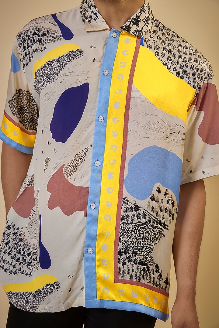 Multi-Colored Silk Satin Printed Wedding Shirt by Shivan & Narresh Men at Pernia's Pop Up Shop