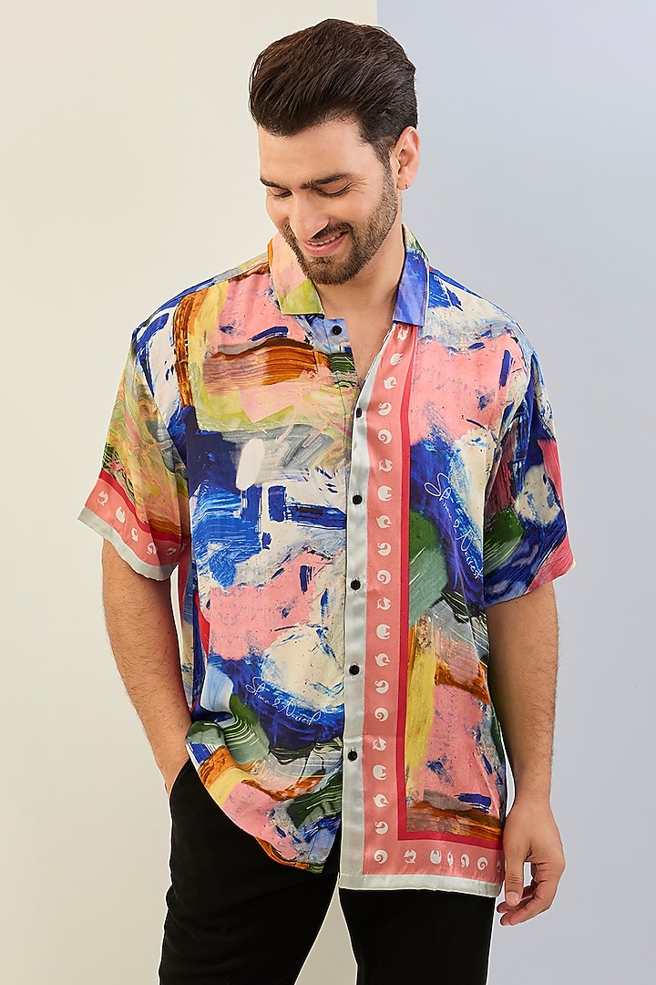 Foxfires Satin Silk Printed Shirt by Shivan & Narresh Men at Pernia's Pop Up Shop