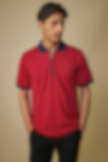 Coccinella Red Knitted Polyester Jersey Printed Polo T-Shirt by Shivan & Narresh Men at Pernia's Pop Up Shop