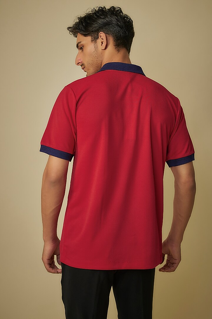 Coccinella Red Knitted Polyester Jersey Printed Polo T-Shirt by Shivan & Narresh Men at Pernia's Pop Up Shop