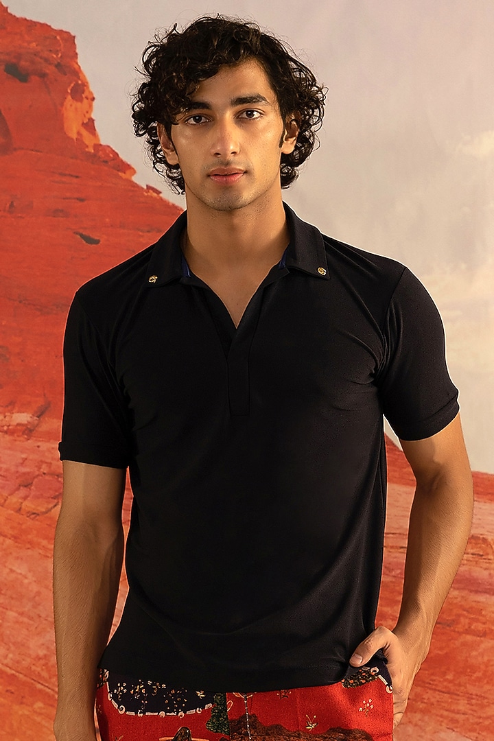 Sapphire Polyester Jersey Polo T-Shirt by Shivan & Narresh Men at Pernia's Pop Up Shop