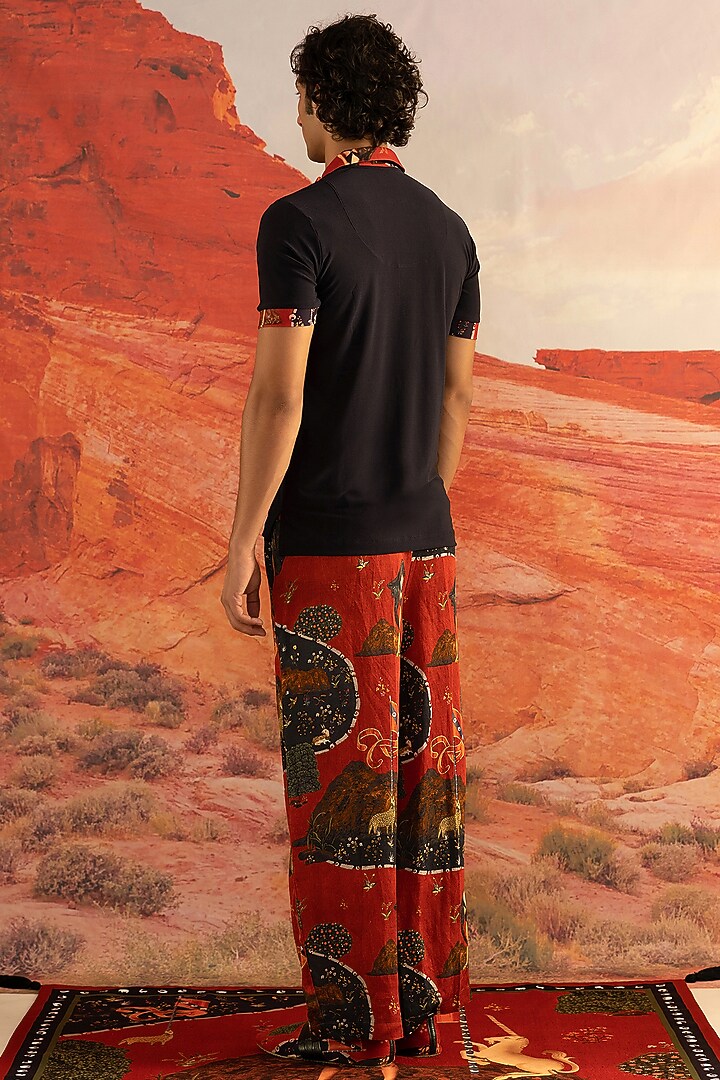 Red Printed Pants by Shivan & Narresh Men at Pernia's Pop Up Shop
