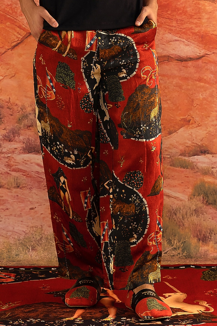Red Printed Pants by Shivan & Narresh Men at Pernia's Pop Up Shop