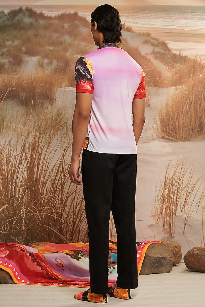 Multi-Colored Knitted Polyester Jersey Printed Polo T-Shirt by Shivan & Narresh Men at Pernia's Pop Up Shop