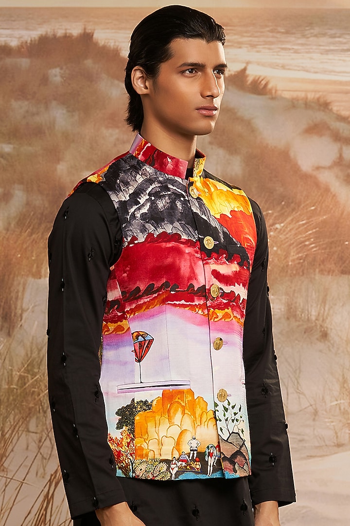 Multi-Colored Fuse Polyester Satin Bundi Jacket by Shivan & Narresh Men at Pernia's Pop Up Shop