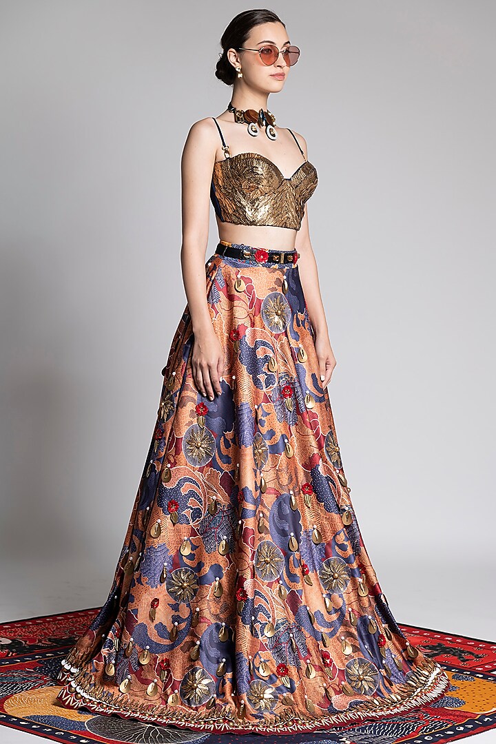Gold Embroidered & Printed Bustier by Shivan & Narresh