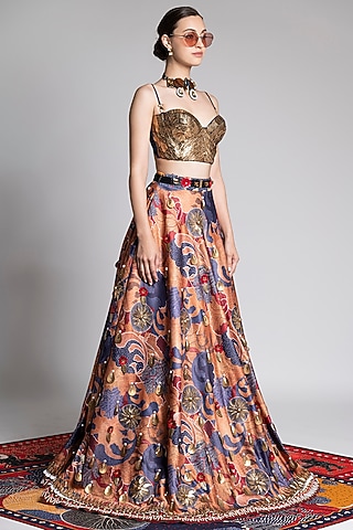 Gold Embroidered & Printed Bustier by Shivan & Narresh