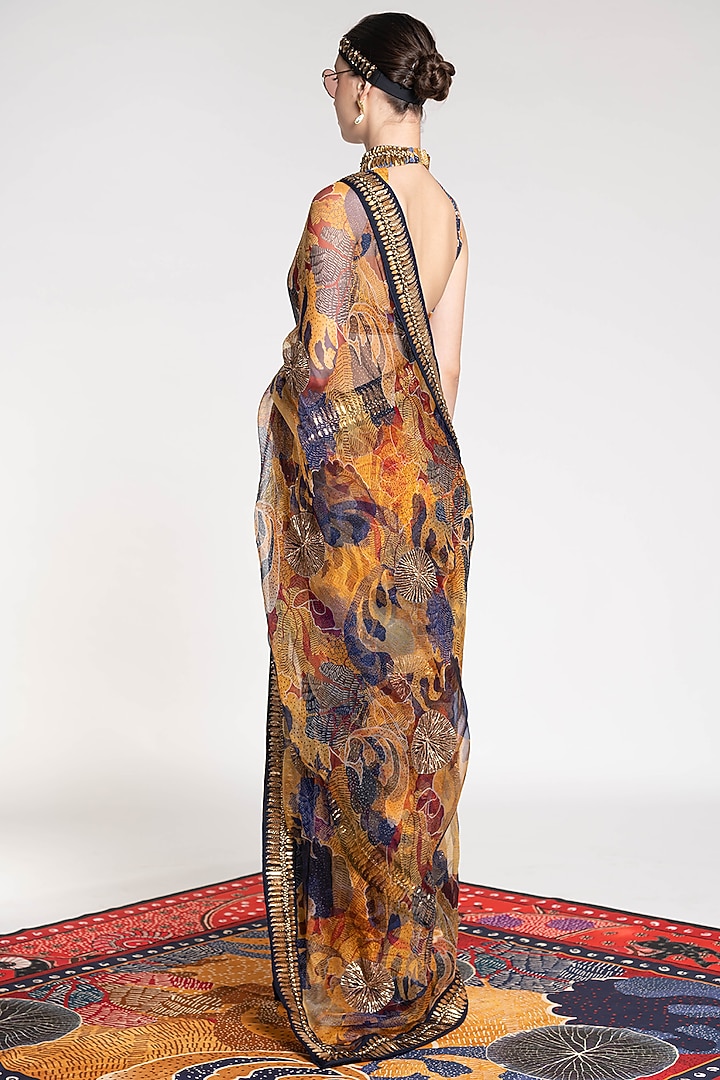 Multi Colored Printed & Embroidered Reception Saree by Shivan & Narresh at Pernia's Pop Up Shop