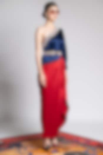 Sapphire Blue & Red Ombre Embroidered Kaftan by Shivan & Narresh
