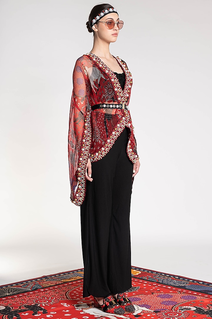 Red Printed & Embroidered Cape by Shivan & Narresh