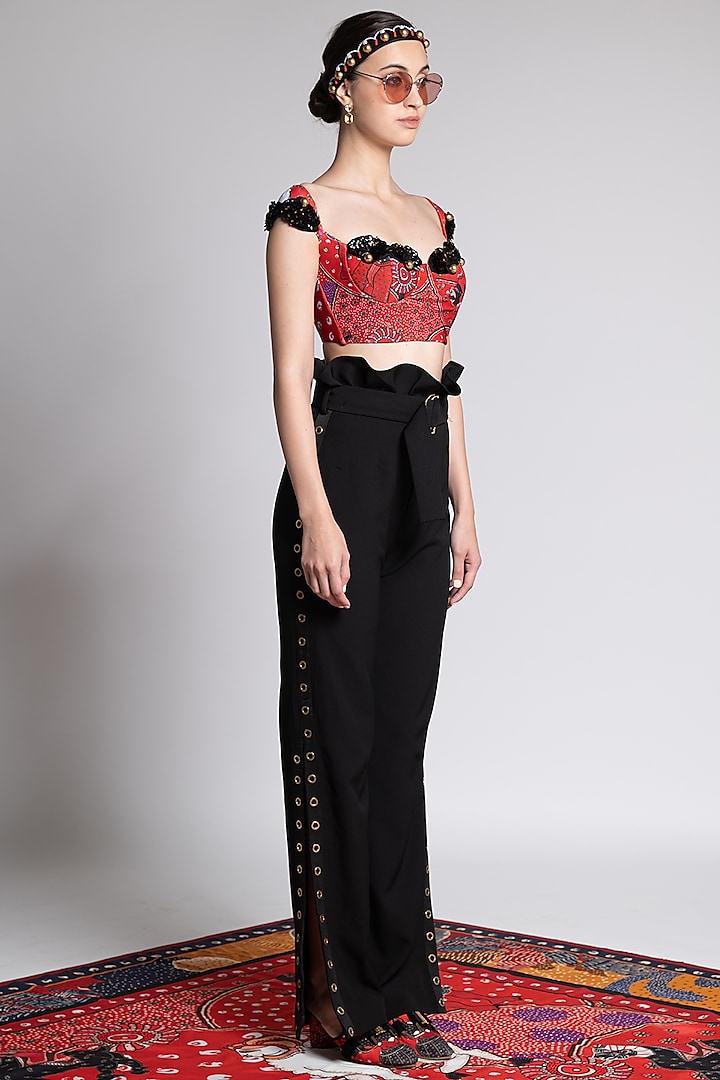 Red Printed & Embroidered Blouse by Shivan & Narresh at Pernia's Pop Up Shop