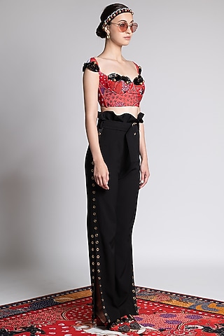 Red Printed & Embroidered Blouse by Shivan & Narresh
