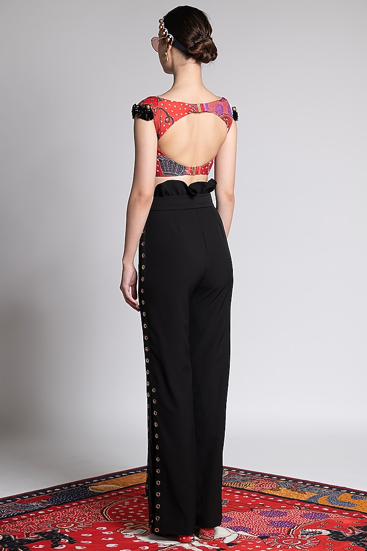 Red Printed & Embroidered Blouse by Shivan & Narresh at Pernia's Pop Up Shop