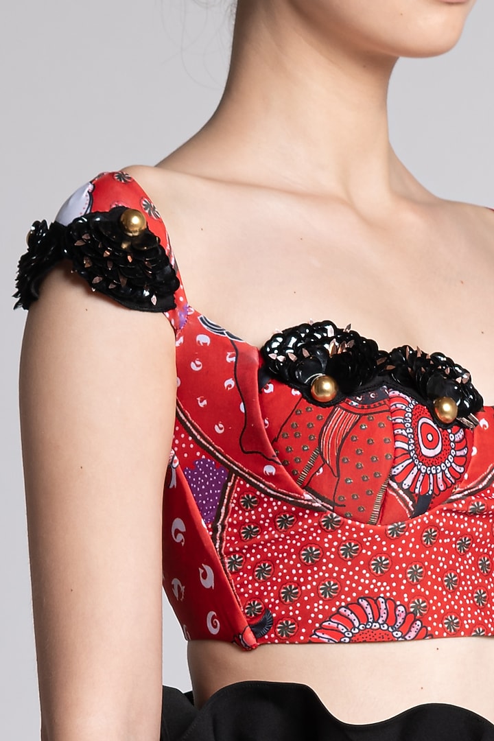 Red Printed & Embroidered Blouse by Shivan & Narresh at Pernia's Pop Up Shop