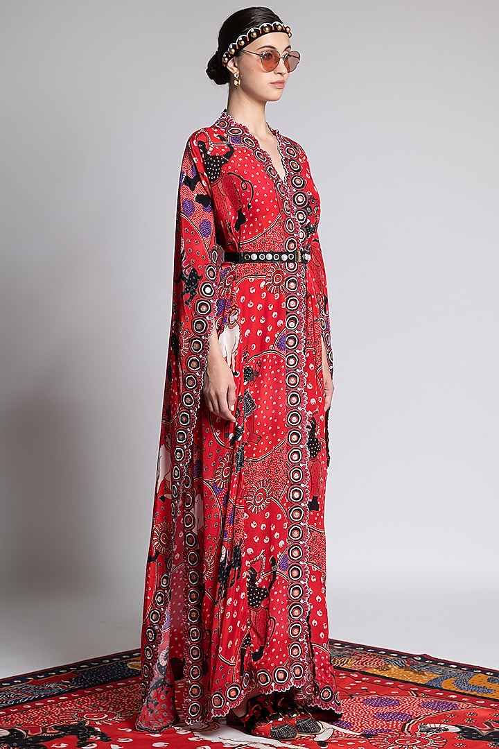 Red Iconorosh Print Robe by Shivan & Narresh