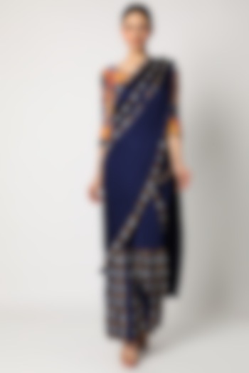 Navy Blue Pant Saree Set by Shivan & Narresh