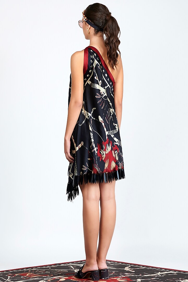 Black Printed & Embroidered Cocktail Dress by Shivan & Narresh at Pernia's Pop Up Shop