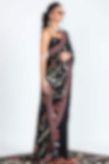 Black Printed & Embroidered Pre-Stitched Saree by Shivan & Narresh