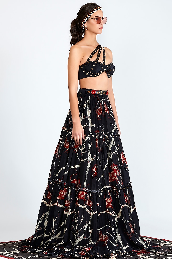 Black Urvi Printed Skirt by Shivan & Narresh
