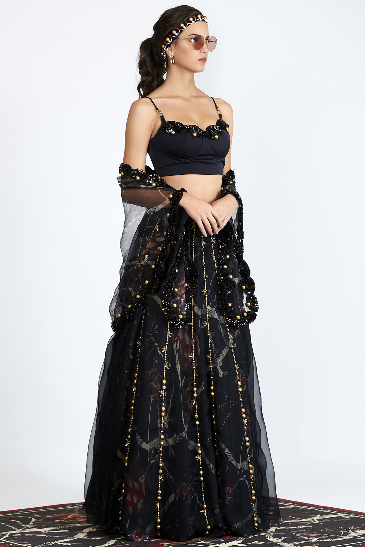 Black Printed And Embroidered Bustier Design By Shivan And Narresh At Pernias Pop Up Shop 2024