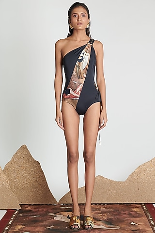 Multi-Colored & Black Printed Maillot by Shivan & Narresh