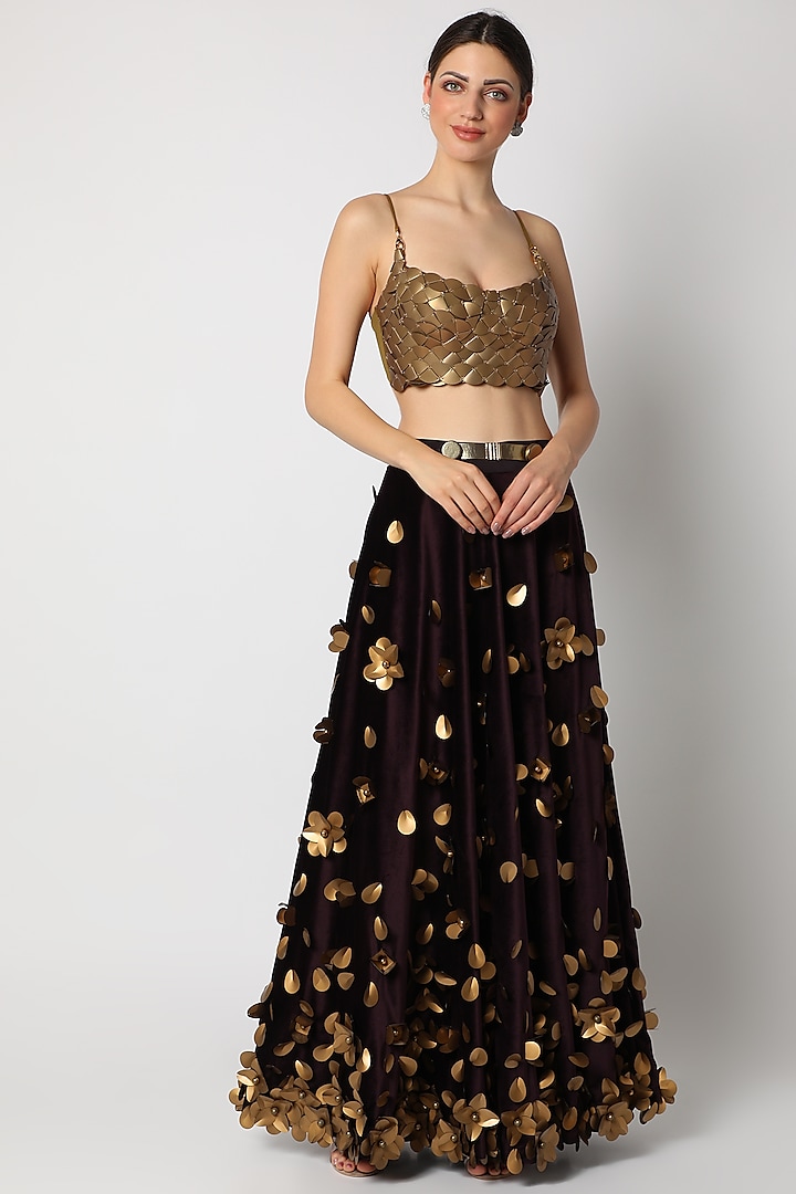 Gold Printed & Embroidered Bustier by Shivan & Narresh