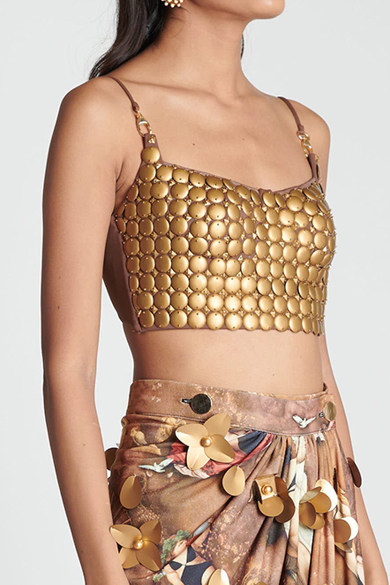 Gold Italian Jersey Bustier Top Design by Shivan & Narresh at