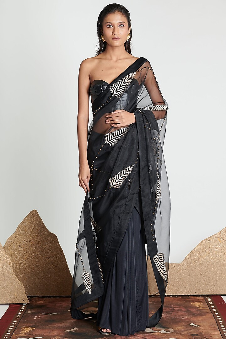 Black Tailored Saree by Shivan & Narresh