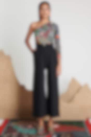 Green & Black One-Shoulder Jumpsuit by Shivan & Narresh at Pernia's Pop Up Shop