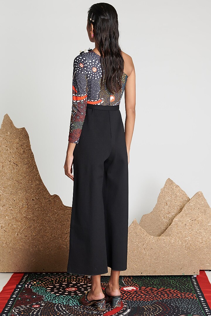 Green & Black One-Shoulder Jumpsuit by Shivan & Narresh at Pernia's Pop Up Shop