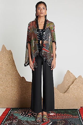 Multi-Colored Silk Organza Cape by Shivan & Narresh