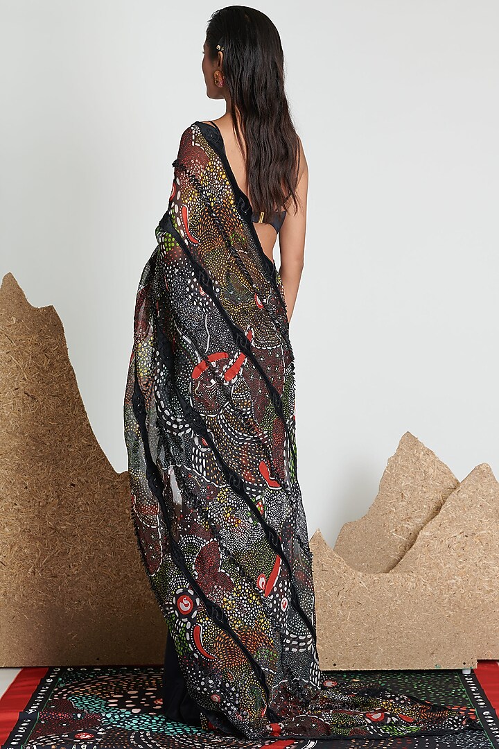 Multi-Colored Tailored Reception Saree With Skein Work by Shivan & Narresh at Pernia's Pop Up Shop