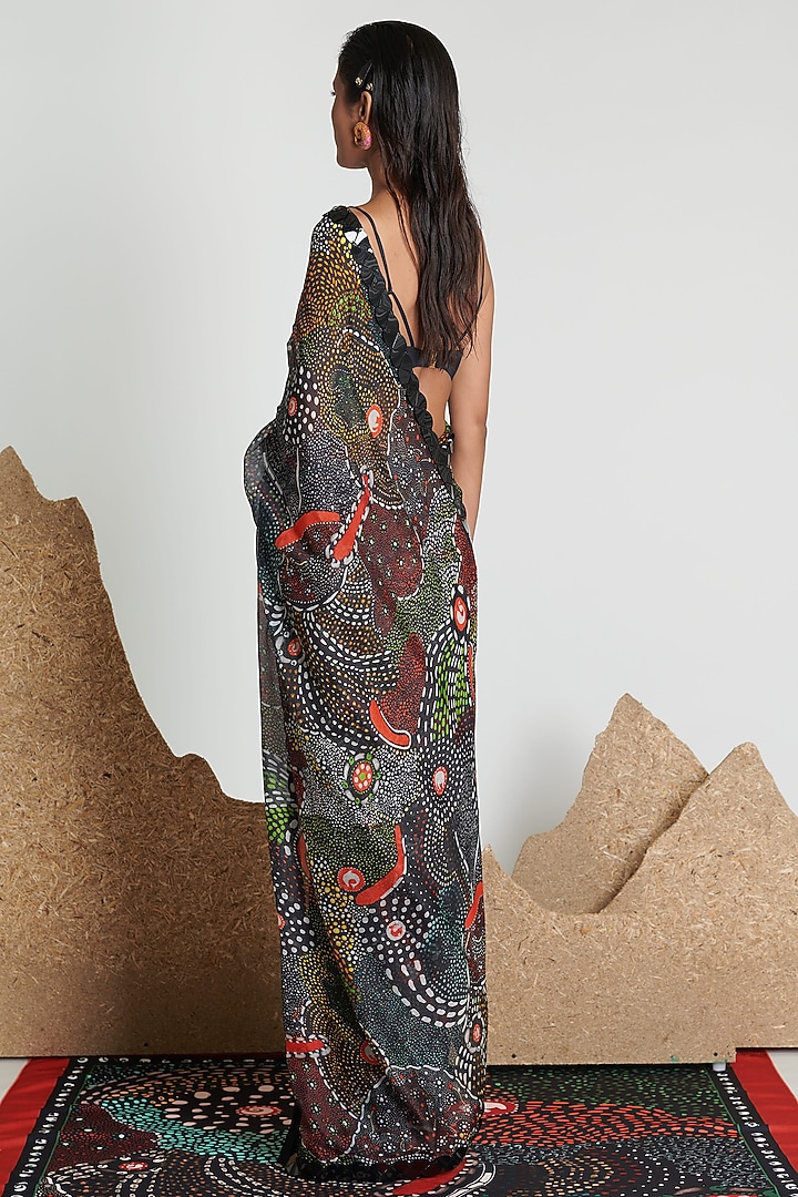 Multi-Colored Silk Organza & Italian Jersey Tailored Wedding Saree by Shivan & Narresh at Pernia's Pop Up Shop