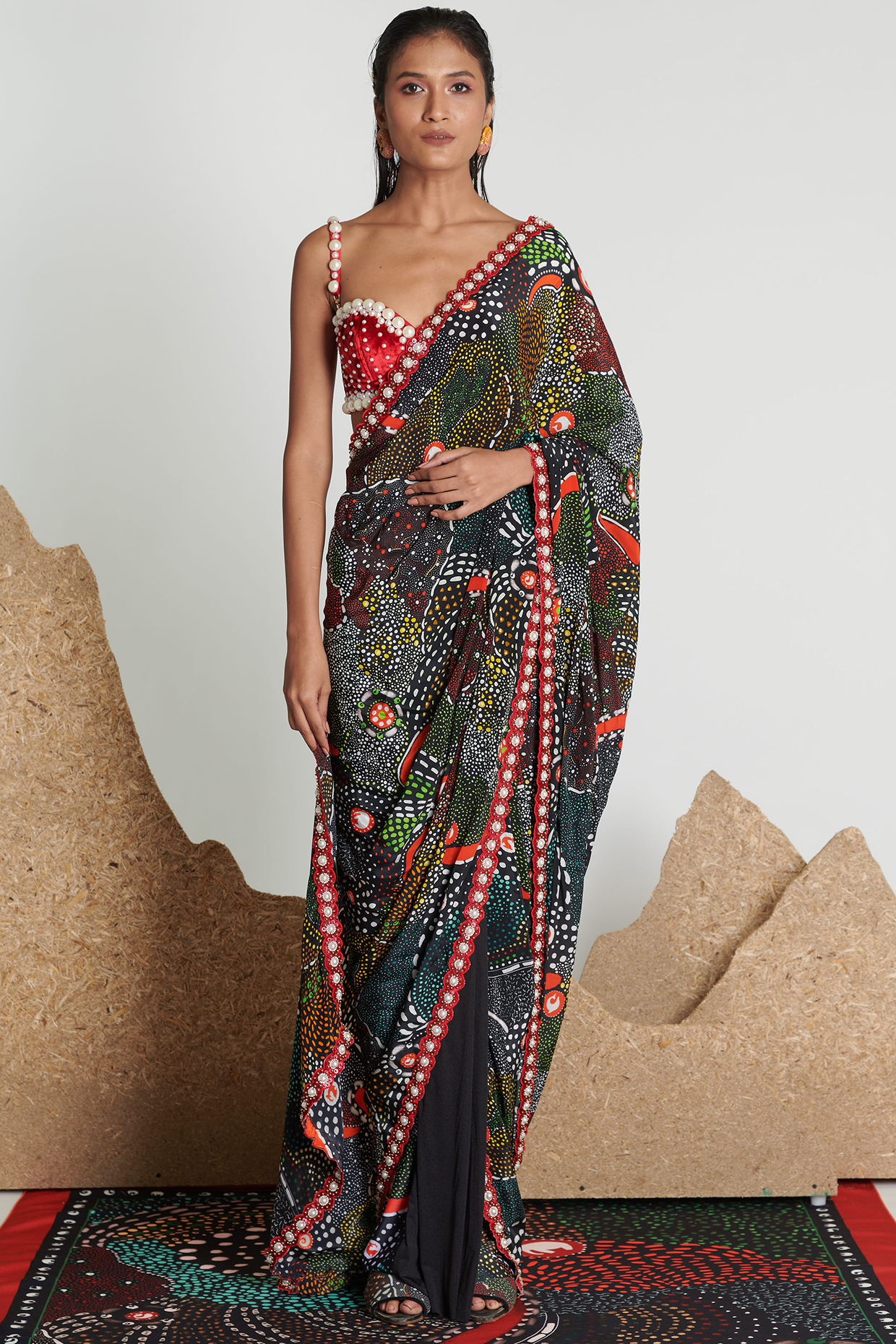 Multi Colored Saree With Skein Work Design By Shivan And Narresh At Pernias Pop Up Shop 2024