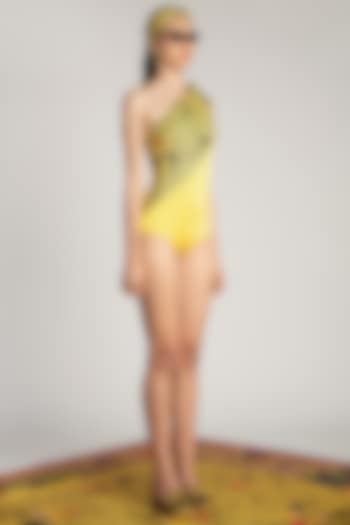 Yellow Printed Maillot Swimsuit by Shivan & Narresh