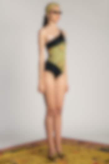 Yellow Printed One Shoulder Maillot Swimsuit by Shivan & Narresh
