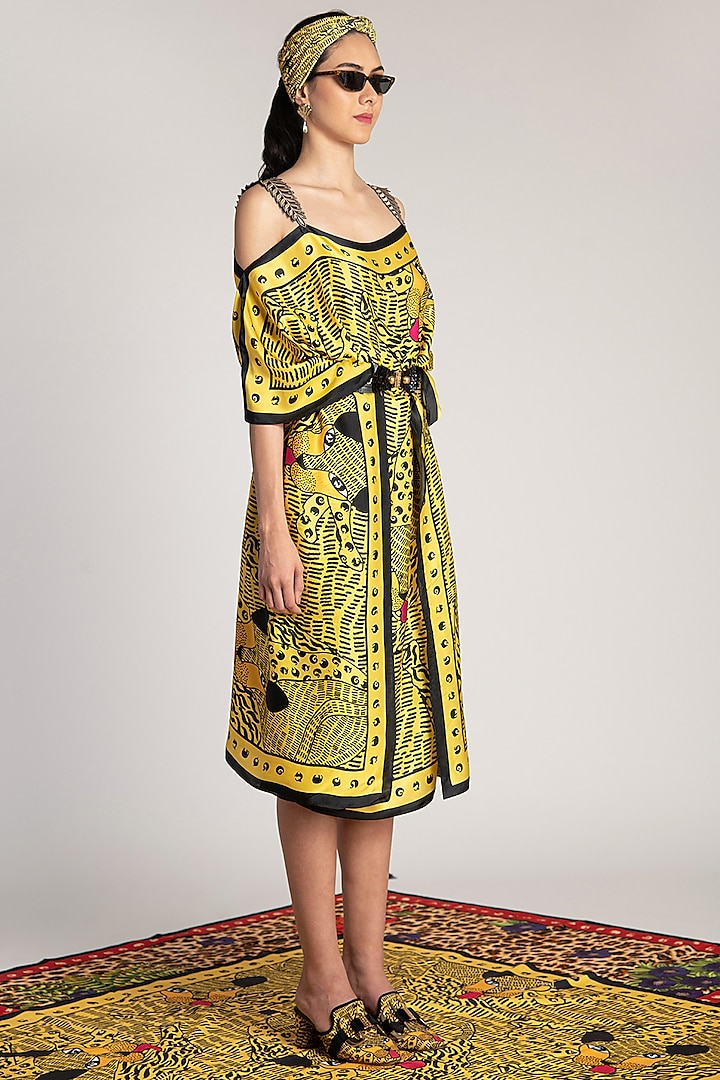 Yellow Printed Scarf Dress by Shivan & Narresh