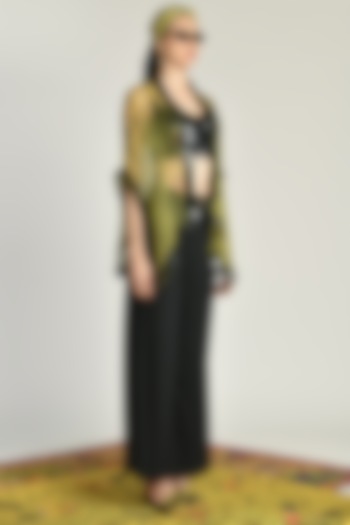Yellow Embroidered & Printed Sheer Cape by Shivan & Narresh