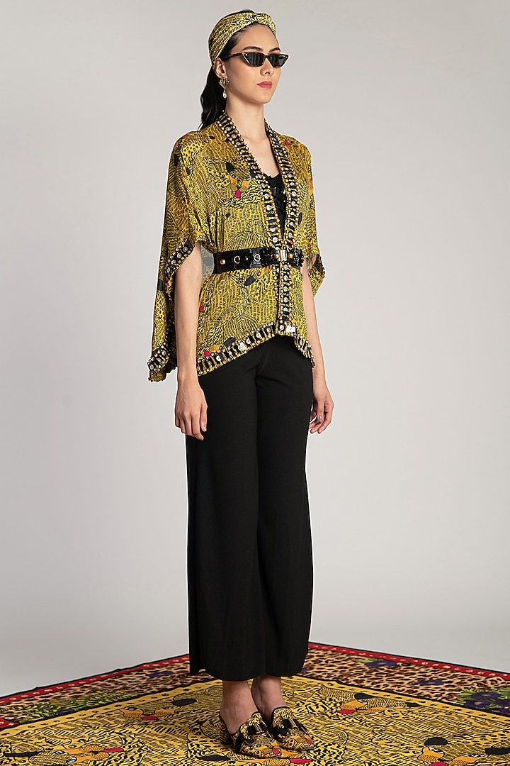 Yellow Embroidered & Printed Cape by Shivan & Narresh