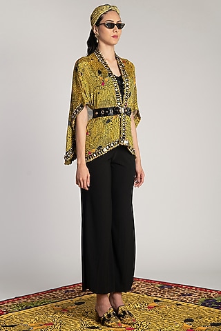 Yellow Embroidered & Printed Cape by Shivan & Narresh