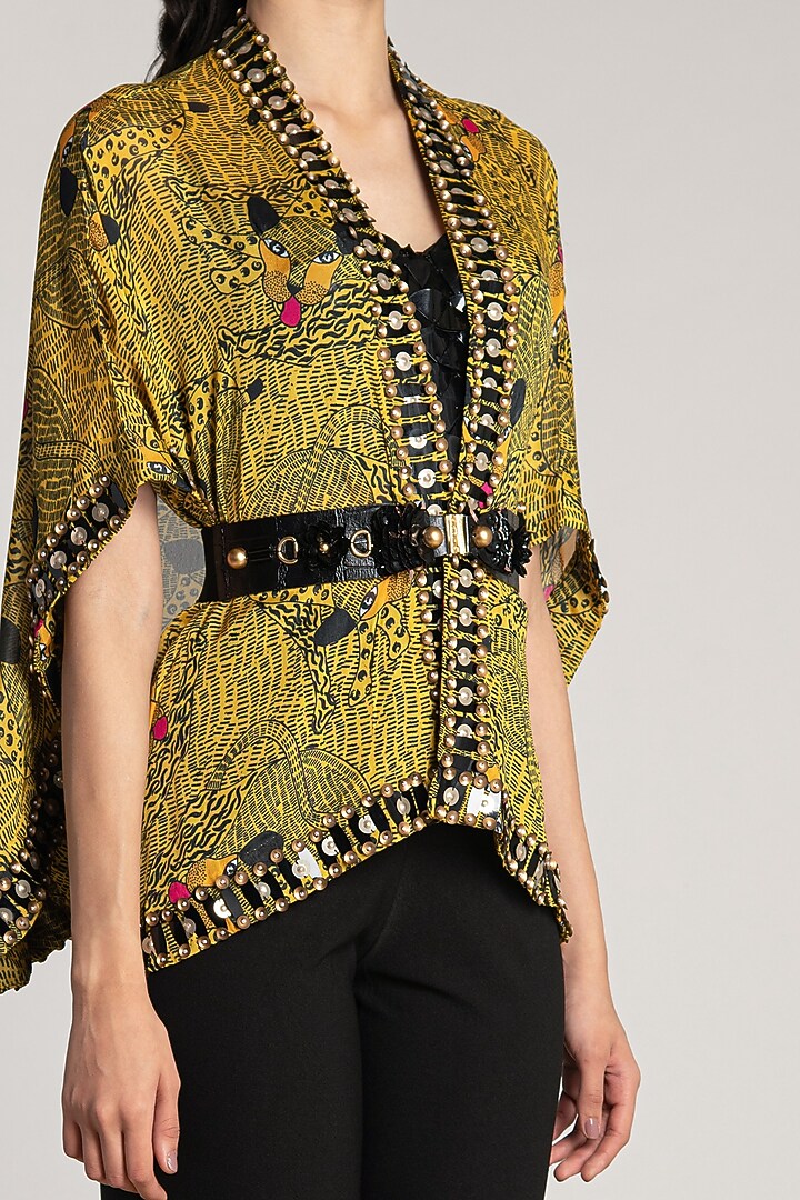 Yellow Embroidered & Printed Cape by Shivan & Narresh at Pernia's Pop Up Shop