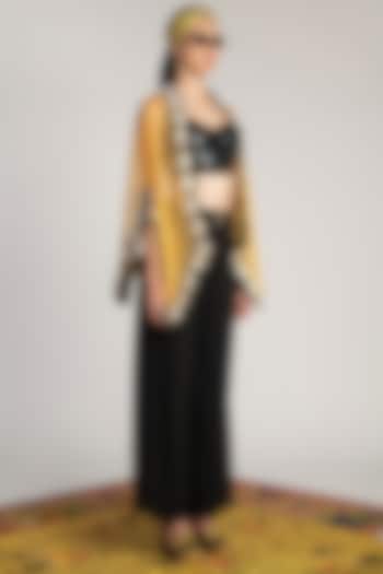 Yellow Embroidered Sheer Cape by Shivan & Narresh at Pernia's Pop Up Shop