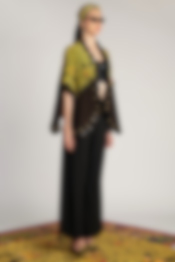 Yellow Printed & Embroidered Ombre Cape by Shivan & Narresh